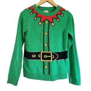 Ugly Xmas Christmas Sweater festive Sz.L green red long-sleeve knit elf sweater